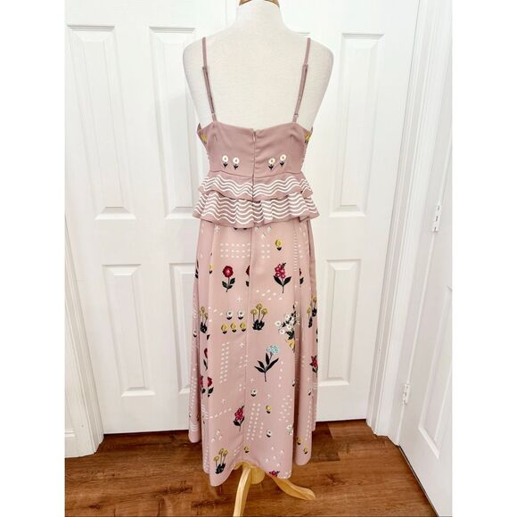 Sahil Kochhar Pink Sahara Floral Embroidered Peplum Dress Size 10 Anthropologie - Picture 6 of 8